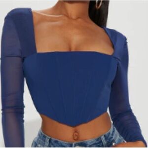 Fashion Nova Blue 3/4 Sleeve Crop Blouse